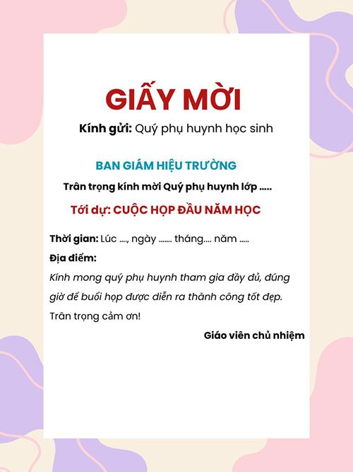 Thư mời họp phụ huynh học đầu năm