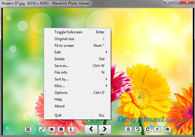 Các tùy chọn khi xem ảnh của Maverick Photo Viewer