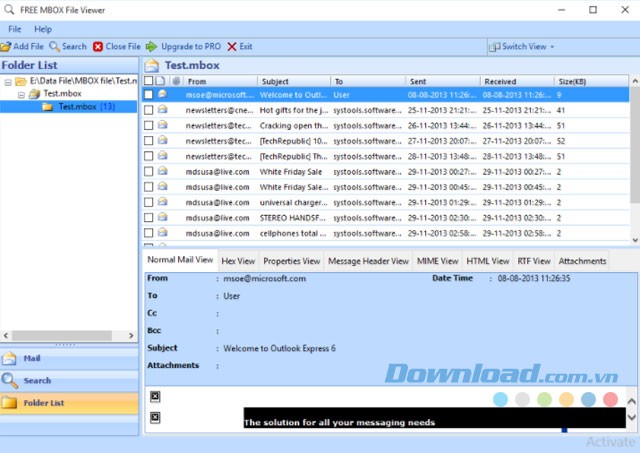 Giao diện MBOX Viewer