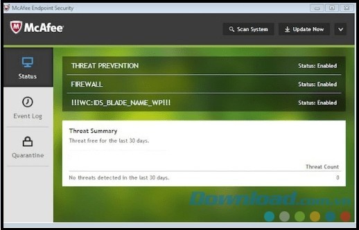 Giao diện phần mềm McAfee Endpoint Security