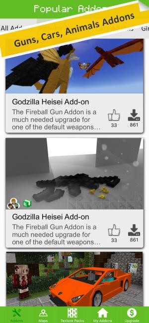 Rất nhiều addon như xe hơi, động vật, súng...