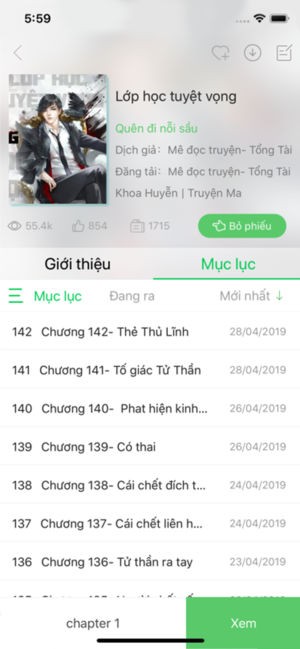 Giao diện từng chương truyện trực quan
