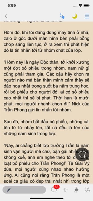 Giao diện đọc truyện chi tiết