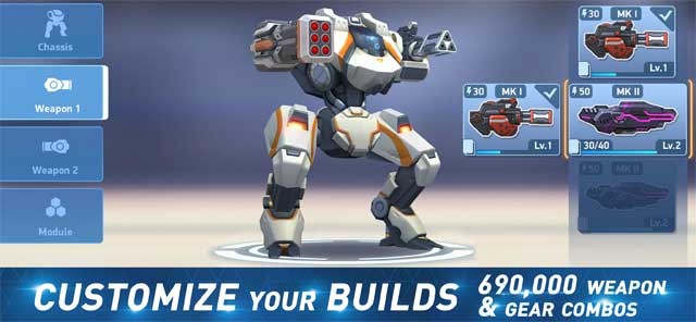 Tùy chỉnh và kết hợp vô số vũ khí cũng như trang bị cho chiến binh rô bốt