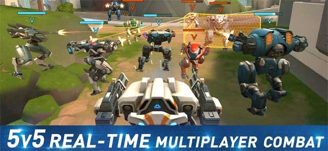 Lập team với người chơi khác và chiến đấu tiêu diệt đội đối thủ trong Mech Arena: Robot Showdown