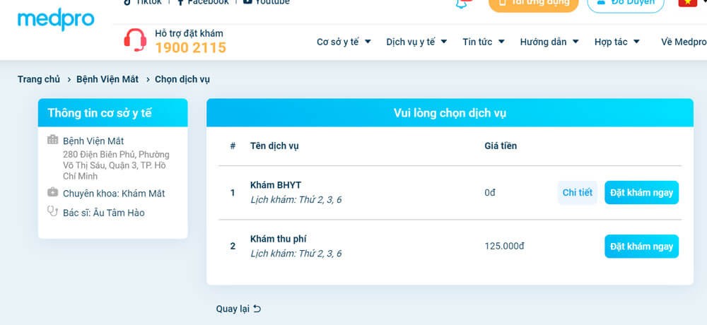 Đặt lịch khám trực tuyến trên Medpro