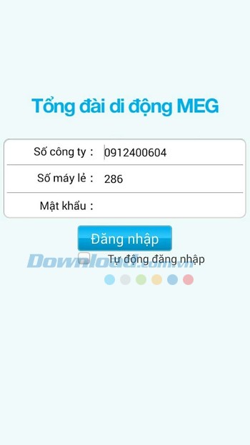 Màn hình đăng nhập dịch vụ tổng đài di động MEG