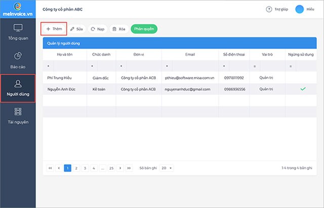Giao diện phần mềm Meinvoice