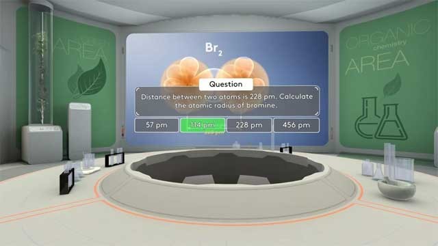 MEL Chemistry VR for Android có nhiều bài tập tương tác trực quan