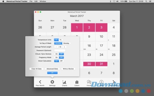 Menstrual Period Tracker cho Mac hỗ trợ đồng bộ và tạo mật khẩu bảo vệ dữ liệu