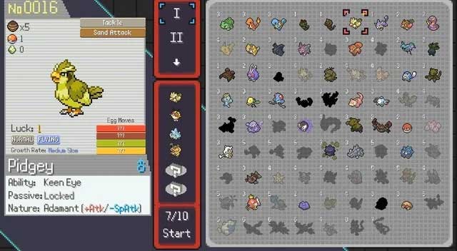 Shiny Pidgey trong mục chọn Pokemon Starter