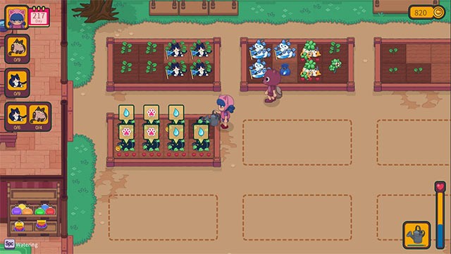 Chăm sóc cây trồng để phát triển đàn mèo cưng xỉu trong Meow Farm