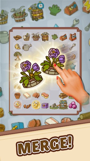 Hợp nhất các đối tượng để tạo item mới trong game Merge Cartoon Renovate Town