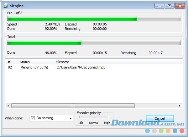 Kết hợp MP3 và nhiều định dạng âm thanh khác thành một tập tin duy nhất khi sử dụng phần mềm ghép nhạc Merge MP3 cho máy tính