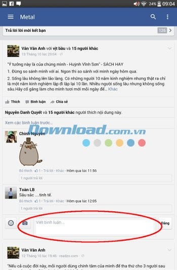 Tính năng bình luận trên Metal for Facebook & Twitter