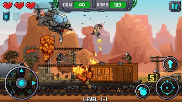 Vào vai người lính và bắn hạ tất cả kẻ thù trong game 2D platform Metal Shooter