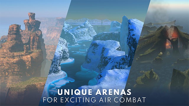 Chiến trường bầu trời của Metalstorm Free trải dài từ sa mạc đến núi non và vùng băng giá