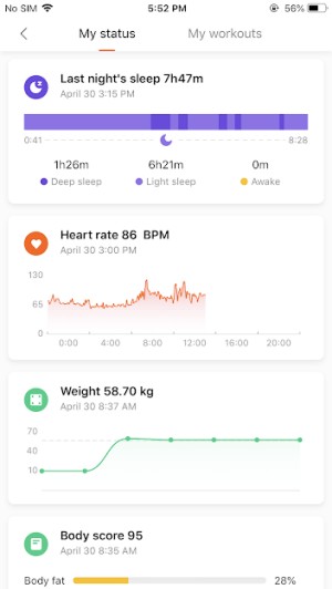 Mi Fit theo dõi các thông số về giấc ngủ, cân nặng, nhịp tim...