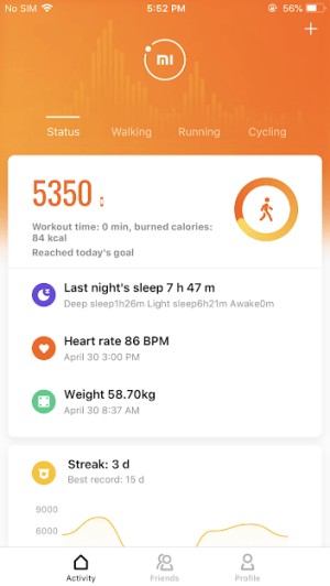 Mi Fit quản lý các chỉ số sức khỏe của người dùng