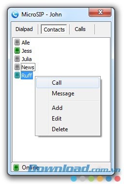 MicroSIP Lite với danh bạ