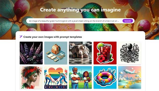 Giao diện của trang web Microsoft Designer