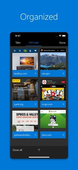 Microsoft Edge cho iOS sắp xếp nội dung gọn gàng