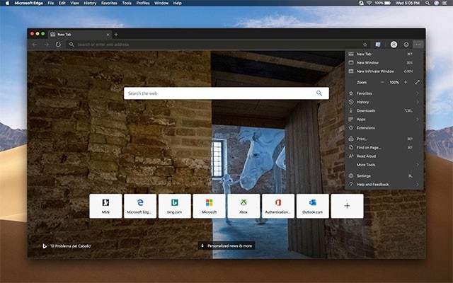 Giao diện Microsoft Edge cho Mac
