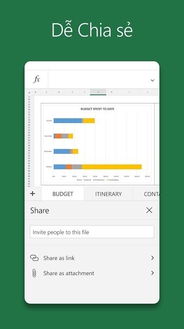 Microsoft Excel cho Android - Dễ dàng chia sẻ và làm việc cùng nhau