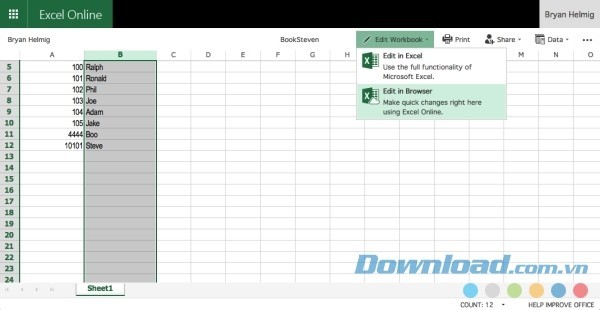 Microsoft Excel Online chứa gần như toàn bộ chức năng của bản PC