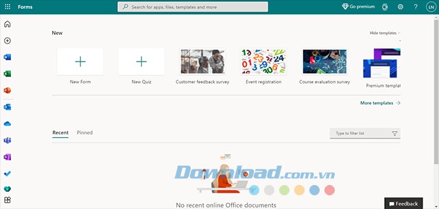Giao diện chính của Microsoft Biểu mẫu online