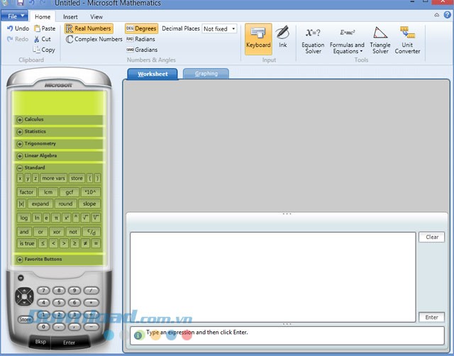 Giao diện phần mềm Microsoft Mathematics