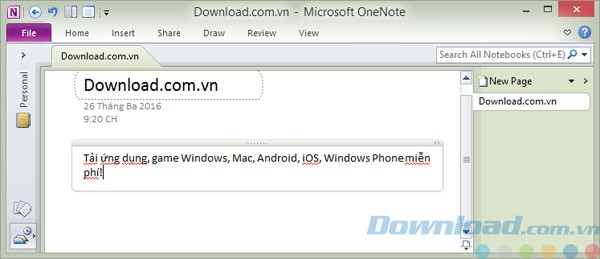 Giao diện ghi chú OneNote 2010