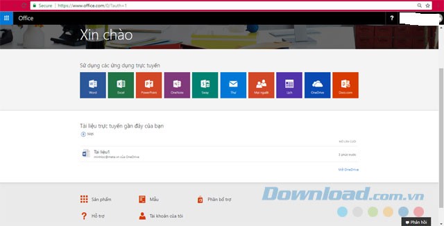 Bộ ứng dụng văn phòng trực tuyến Office 2016
