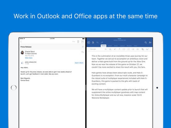 Làm việc cùng lúc với Office và Outlook trên iPad