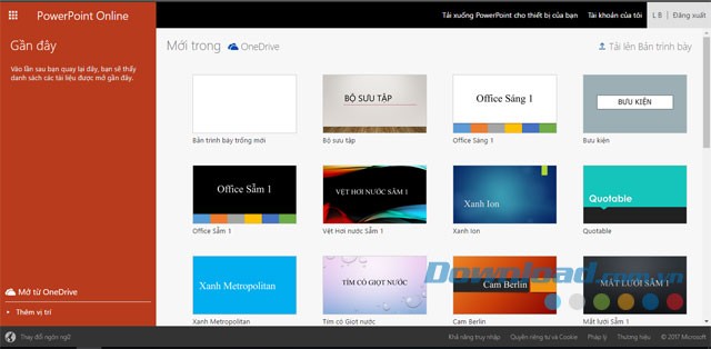 Giao diện chính của phần mềm thiết kế slideshow miễn phí PowerPoint Online