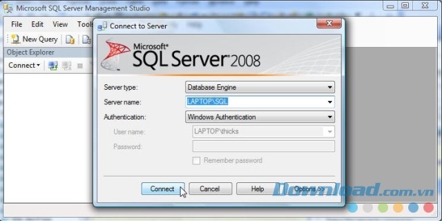 Giao diện Microsoft SQL Server 2008 Express