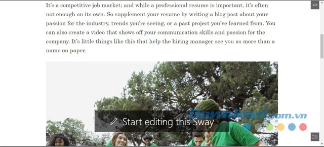 Lựa chọn và chỉnh sửa mẫu có sẵn của ứng dụng Microsoft Sway Online