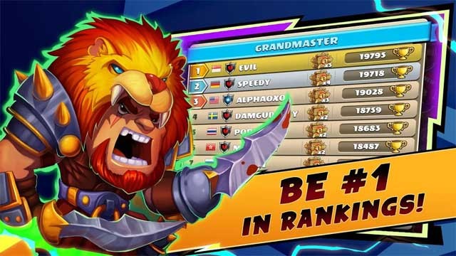 Leo lên vị trí đầu trên bảng xếp hạng trực tuyến của Mighty Party: Heroes Clash for Android