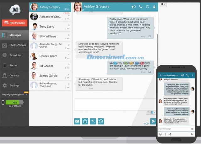 Giao diện chính của MightyText