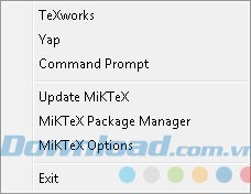 Thực đơn ngữ cảnh của MiKTeX
