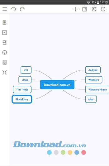 Giao diện làm việc của Mindomo