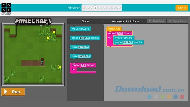 Giao diện chính của ứng dụng giáo dục MINECRAFT Hour of Code cho máy tính