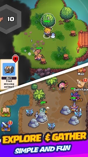Bắt tay vào khám phá và thu thập khi phiêu lưu trong game Mini Brawl Go