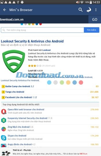 Mini For Facebook cho Android tích hợp trình duyệt mini