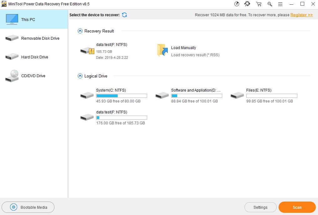 Khôi phục dữ liệu bằng MiniTool Power Data Recovery