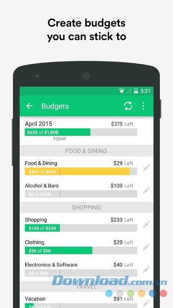 Lập ngân sách chi tiêu với Mint cho Android