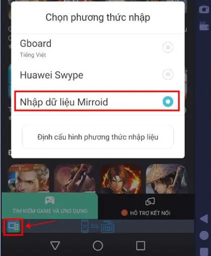 Kích hoạt bàn phím Mirroid