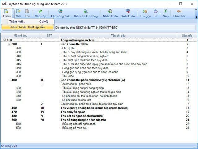 Mẫu dự toán thu theo nội dung kinh tế