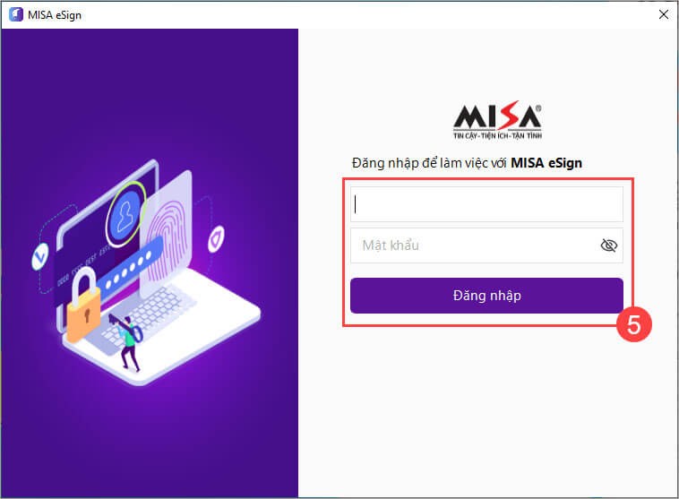 Giao diện đăng nhập tài khoản Misa eSign