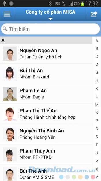 Giao diện tìm kiếm nhân sự